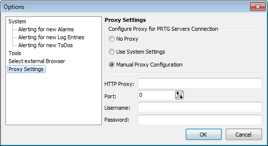Enterprise Console Options Proxy Settings